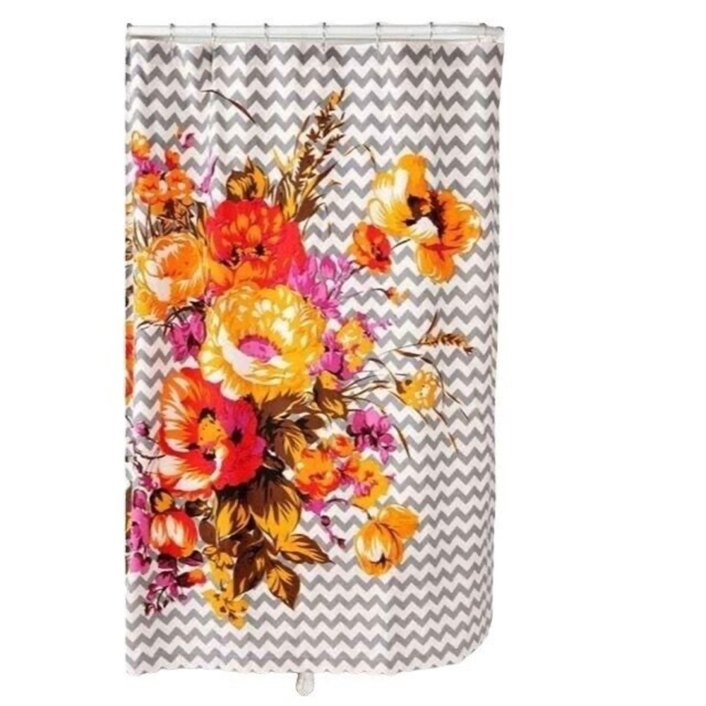 NEW Plum and Bow Cotton Floral Shower Curtain